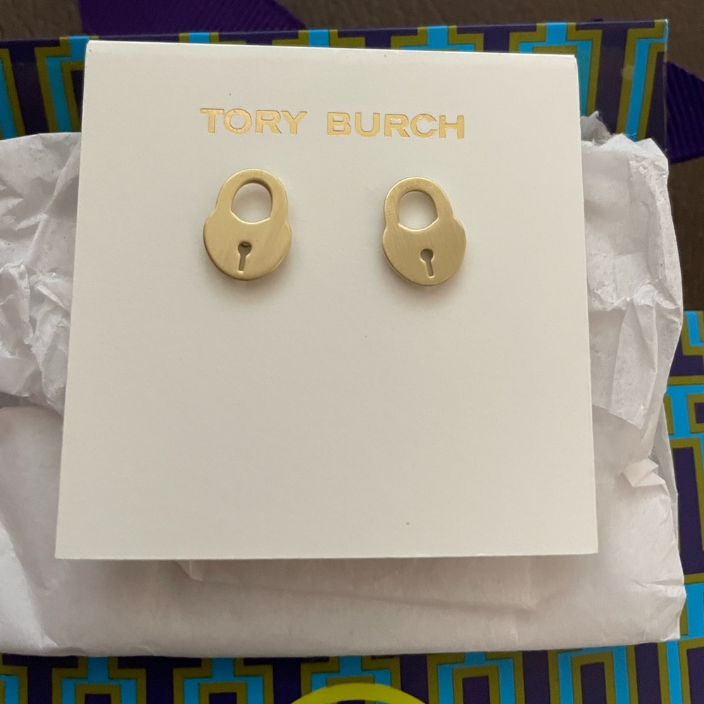 New Tory Burch Gold Surreal Lock Stud Earrings